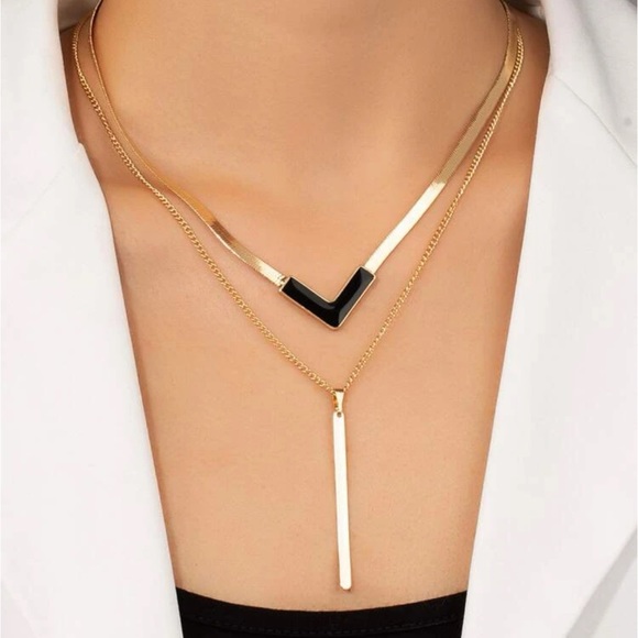 Geometric Charm Layered Necklace - Picture 1 of 6